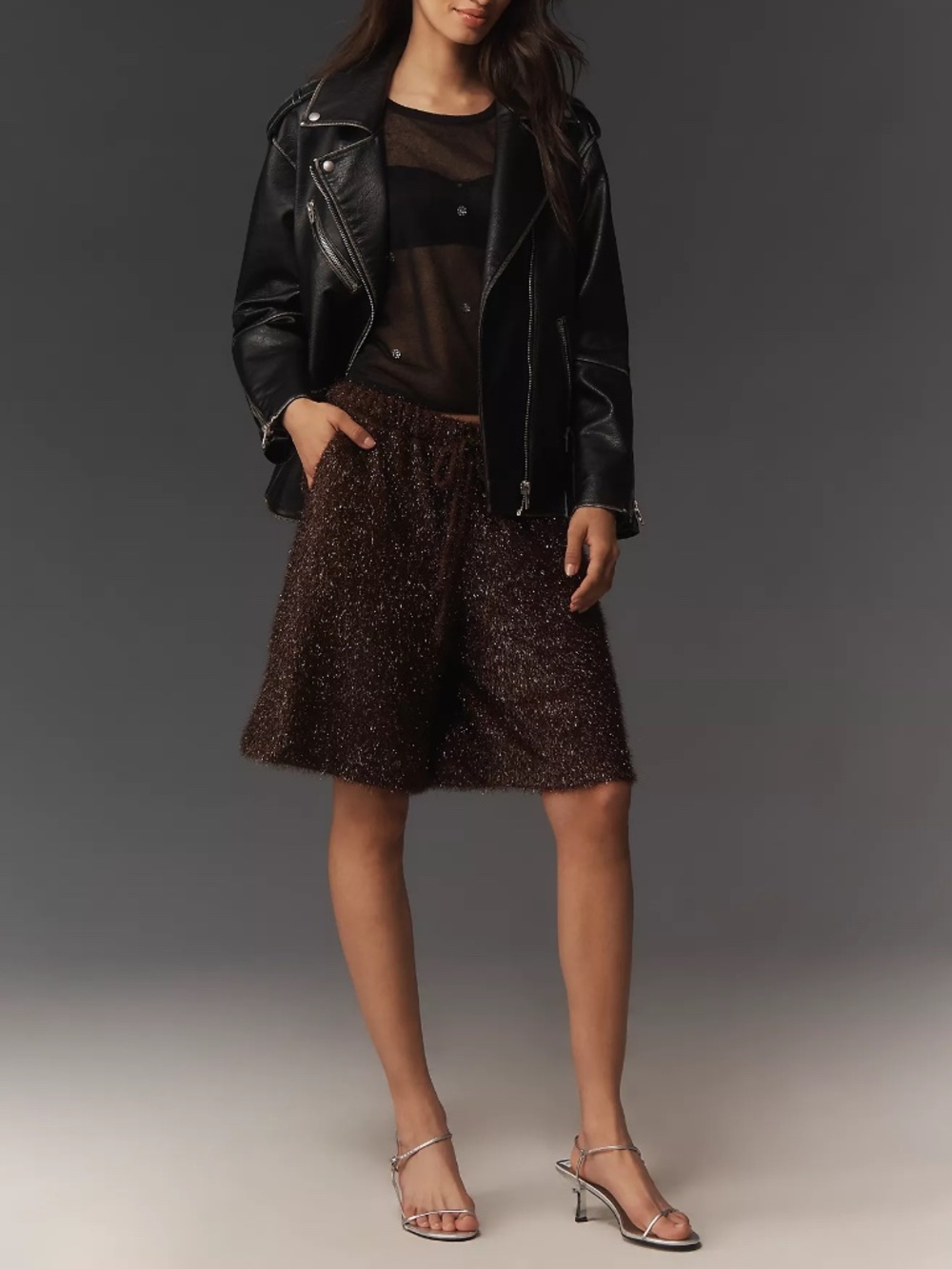 Anthropologie Maeve Tinsel High-Rise Long Shorts in Brown Metallic nwt size XS